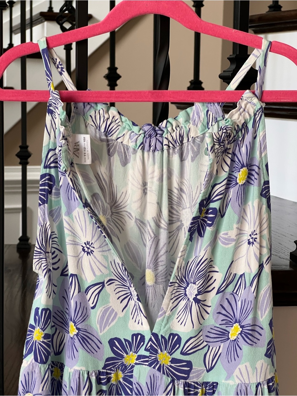 Zara Girls Tropical Floral Tiered Dress Green Lavender White Sz 11/12 fits 10/12 - Picture 8 of 14